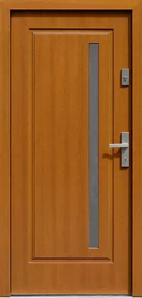 Drzwi drewniane zewnętrzne do domu wzór 577,3 w kolorze złoty dąb.