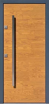 Drzwi antywłamaniowe zewnętrzne do domu i wewnętrzne do mieszkania model 410,1 w kolorze złoty dąb + antracyt.