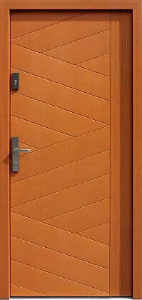 Drzwi antywłamaniowe zewnętrzne do domu i wewnętrzne do mieszkania model 430,11 w kolorze złoty dąb.