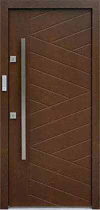 Drzwi antywłamaniowe zewnętrzne do domu i wewnętrzne do mieszkania model wzór 430,14 w kolorze orzech.
