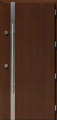 Drzwi antywłamaniowe zewnętrzne do domu i wewnętrzne do mieszkania model wzór 430,7-500C w kolorze orzech.