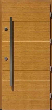 Drzwi antywłamaniowe zewnętrzne do domu i wewnętrzne do mieszkania model wzór 431,1 w kolorze jasny dąb.