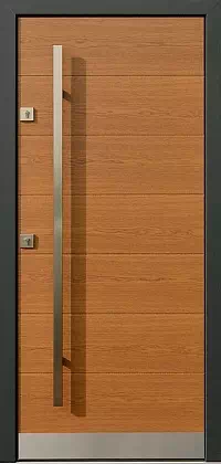Drzwi antywłamaniowe zewnętrzne do domu i wewnętrzne do mieszkania model 431,2 w kolorze ciemny dąb.