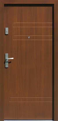 Drzwi antywłamaniowe zewnętrzne do domu i wewnętrzne do mieszkania model 473,2 w kolorze orzech.