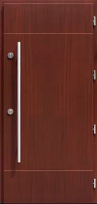 Drzwi antywłamaniowe zewnętrzne do domu i wewnętrzne do mieszkania model 490,11 w kolorze teak.