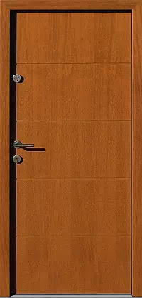 Drzwi antywłamaniowe zewnętrzne do domu i wewnętrzne do mieszkania model wzór 490,15B w kolorze złoty dąb.