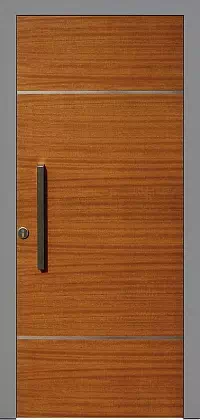 Drzwi antywłamaniowe zewnętrzne do domu i wewnętrzne do mieszkania model wzór 490,21-500B w kolorze ciemny dab + szare.