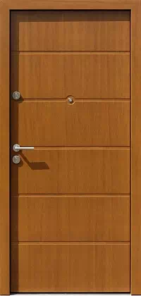 Drzwi antywłamaniowe zewnętrzne do domu i wewnętrzne do mieszkania model 490,8 w kolorze złoty dąb.