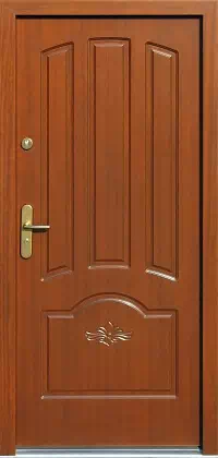Drzwi antywłamaniowe zewnętrzne do domu i wewnętrzne do mieszkania model wzór 502,1+d1 w kolorze ciemny dąb.