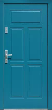 Drzwi antywłamaniowe zewnętrzne do domu i wewnętrzne do mieszkania model wzór 533,11 w kolorze niebieskie.