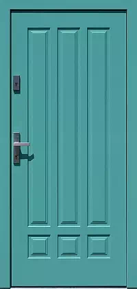 Drzwi antywłamaniowe zewnętrzne do domu i wewnętrzne do mieszkania model wzór 533,2 w kolorze turkusowe.