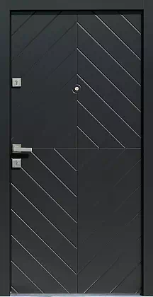 Drzwi antywłamaniowe zewnętrzne do domu i wewnętrzne do mieszkania model wzór 542,1W w kolorze czarne.