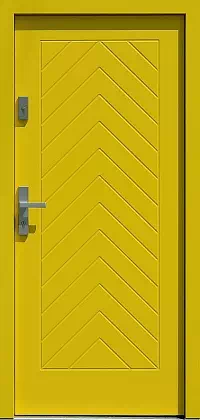 Drzwi antywłamaniowe zewnętrzne do domu i wewnętrzne do mieszkania model wzór 543,2 w kolorze żółte.
