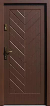 Drzwi antywłamaniowe zewnętrzne do domu i wewnętrzne do mieszkania model wzór 543,6 w kolorze ciemny orzech.