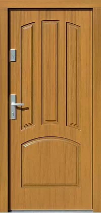 Drzwi antywłamaniowe zewnętrzne do domu i wewnętrzne do mieszkania model wzór 552,11 w kolorze złoty dąb.