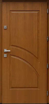 Drzwi antywłamaniowe zewnętrzne do domu i wewnętrzne do mieszkania model 556,1 w kolorze ciemny dąb.