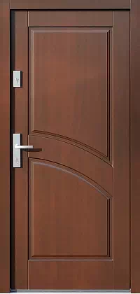Drzwi antywłamaniowe zewnętrzne do domu i wewnętrzne do mieszkania model wzór 556,2 w kolorze orzech.