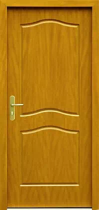 Drzwi antywłamaniowe zewnętrzne do domu i wewnętrzne do mieszkania model 581 w kolorze złoty dąb.