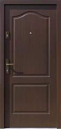 Drzwi antywłamaniowe zewnętrzne do domu i wewnętrzne do mieszkania model wzór 583,1 w kolorze ciemny orzech.