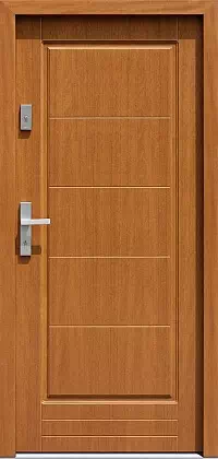 Drzwi antywłamaniowe zewnętrzne do domu i wewnętrzne do mieszkania model wzór 588,2 w kolorze złoty dąb.