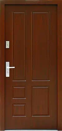 Drzwi antywłamaniowe zewnętrzne do domu i wewnętrzne do mieszkania model 590 w kolorze orzech.