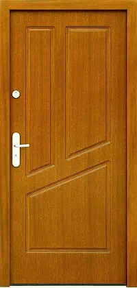 Drzwi antywłamaniowe zewnętrzne do domu i wewnętrzne do mieszkania model 592F w kolorze złoty dąb.
