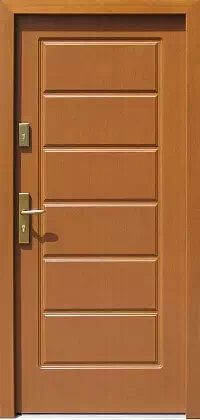 Drzwi antywłamaniowe zewnętrzne do domu i wewnętrzne do mieszkania model wzór 594 w kolorze złoty dąb.