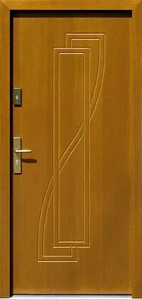 Drzwi antywłamaniowe zewnętrzne do domu i wewnętrzne do mieszkania model wzór 603F w kolorze złoty dąb.