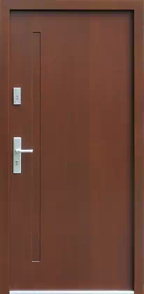 Drzwi antywłamaniowe zewnętrzne do domu i wewnętrzne do mieszkania model wzór 684,1 w kolorze orzech.