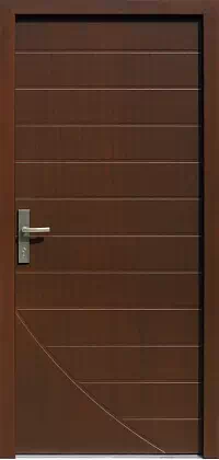 Drzwi antywłamaniowe zewnętrzne do domu i wewnętrzne do mieszkania model 687,2 w kolorze orzech.