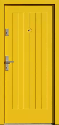 Drzwi antywłamaniowe zewnętrzne do domu i wewnętrzne do mieszkania model wzór 688,2B w kolorze żółte.