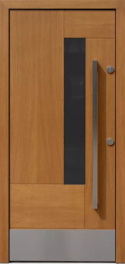 Drzwi dębowe zewnętrzne 415,1-415,11 złoty dąb + kopacz inox