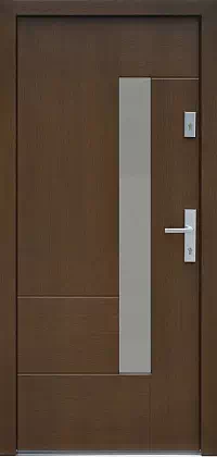 Drzwi dębowe zewnętrzne wejściowe do domu model wzór 413,11 w kolorze orzech.