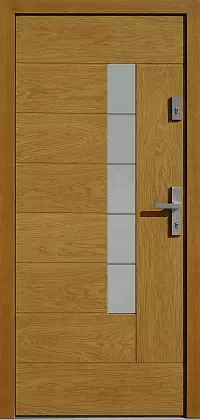 Drzwi dębowe zewnętrzne wejściowe do domu model 414,11+ds11 w kolorze jasny dąb.