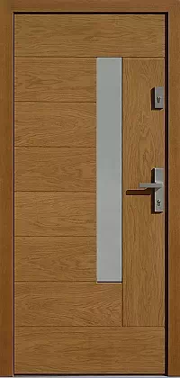 Drzwi dębowe zewnętrzne wejściowe do domu model 414,11 w kolorze złoty dąb.