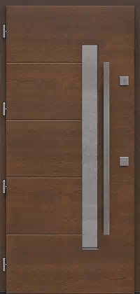 Drzwi dębowe zewnętrzne wejściowe do domu model wzór 417,12 w kolorze orzech.