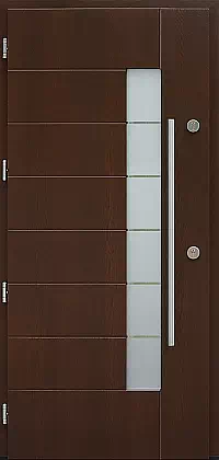 Drzwi dębowe zewnętrzne wejściowe do domu model wzór 478,3+ds11 w kolorze orzech ciemny.