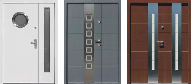Przykładowe wzory drzwi zewnętrzne z aplikacjami ze stali nierdzewnej INOX