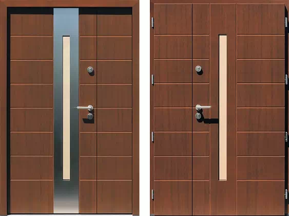 Drzwi dwuskrzydłowe zewnętrzne inox wzór 939,1-939,11 w kolorze orzech.