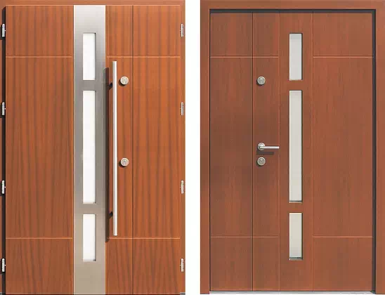 Drzwi dwuskrzydłowe zewnętrzne inox wzór 943,1-943,11 w kolorze orzech.