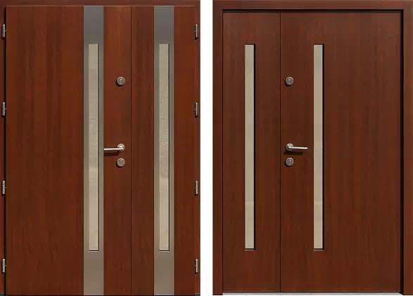 Drzwi dwuskrzydłowe zewnętrzne inox wzór 947,1-947,11 w kolorze orzech.