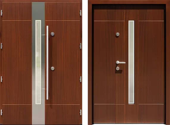 Drzwi dwuskrzydłowe zewnętrzne inox wzór wzór 950,1-950,11+ds9 w kolorze orzech.