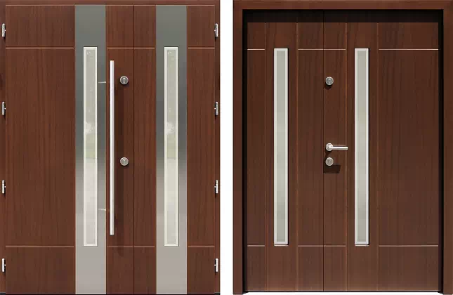 Drzwi dwuskrzydłowe zewnętrzne inox wzór 950,2-950,12+ds9 w kolorze orzech.