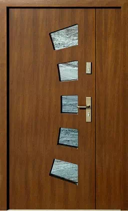 Drzwi dwuskrzydłowe zewnętrzne nowoczesne wzór wzór 922,1 w kolorze dąb ciemny.