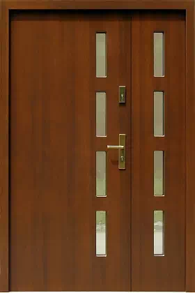 Drzwi dwuskrzydłowe zewnętrzne nowoczesne wzór 923,1 w kolorze orzech.