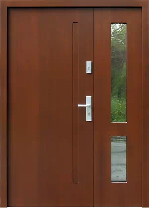 Drzwi dwuskrzydłowe zewnętrzne nowoczesne wzór wzór 925,1 w kolorze orzech.