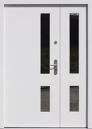 Drzwi dwuskrzydłowe zewnętrzne nowoczesne wzór 929,1 w kolorze białe.