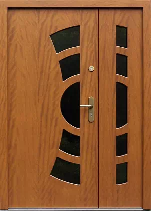 Drzwi dwuskrzydłowe zewnętrzne nowoczesne wzór 930,1 w kolorze dąb ciemny.