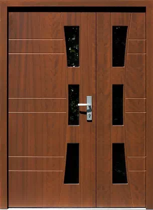 Drzwi dwuskrzydłowe zewnętrzne nowoczesne wzór wzór 934,1 w kolorze orzech.