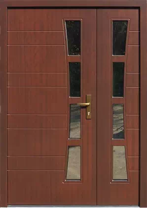 Drzwi dwuskrzydłowe zewnętrzne nowoczesne wzór wzór 934,2 w kolorze orzech.